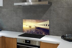 Panel nad Blat Kuchenny Samolot nad Miastem o Zachodzie