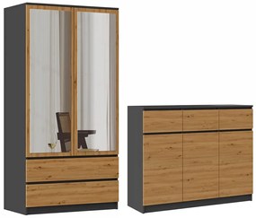 Industrialny zestaw komoda i szafa antracyt + dąb artisan - Herla