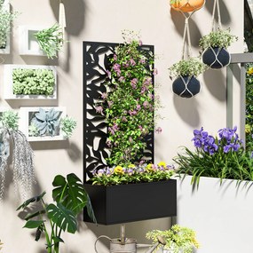 Outsunny podwyższona donica z panelem osłonowym, kratka do pnączy, metal, 61 x 23 x 113 cm, czarny | Aosom PL