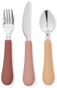 Czerwono-łososiowe sztućce dla dzieci z silikonu 3 szt. Rose Mix – Cam Cam Copenhagen