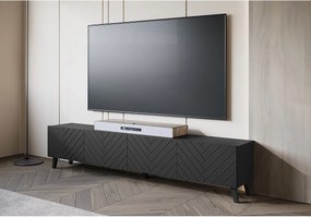 Nowoczesna szafka RTV 190 cm do salonu na nóżkach, czarny grafit, frezy w jodełkę MDF