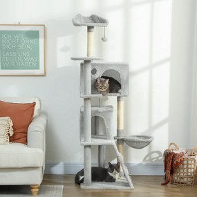 PawHut Drapak 160 cm, wielopoziomowy, słupy z sizalu, kryjówki, pluszowe platformy, hamak, drabinka, piłeczki do zabawy