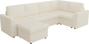 Narożnik z weluru w kształcie litery L - z podłokietnikami - z 1 przenośnym, wielofunkcyjnym podnóżkiem - Beżowy