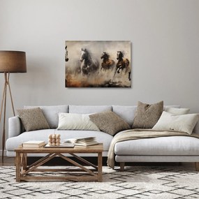 Obraz na szkle - Obraz olejny przedstawiający konie (70x50 cm)