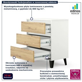Minimalistyczna komoda z 3 szufladami biały + dąb artisan S1-D15