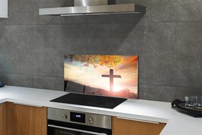 Szkło do Kuchni na Ścianę Krzyż na tle Drzewa Życia