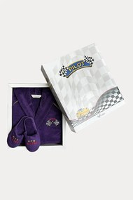Dziecięcy szlafrok PILOT + kapcie w ozdobnym opakowaniu 4 lata (wys.104 cm) Fioletowy