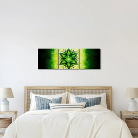 Obraz - Kwiatowa mandala na zielonym tle (z zegarem) (90x30 cm)