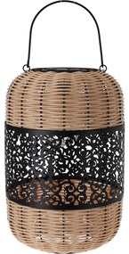 Lampion solarny, elementy z plecionki i dekoracyjny ornament, Ø 24 x 36 cm