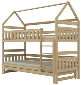 Łóżko piętrowe domek FELIKS 180x90 sosna lakierowana drewniane trzyosobowe KOCOT KIDS