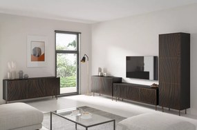 Witryna Teofil – nowoczesna witryna z drewnianym laminatem i metalowymi nogami