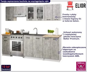 Zestaw mebli kuchennych z witryną beton  240 cm F3-P65