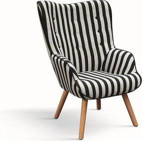 Fotel z tkaniny w czarno-białe paski z drewnianymi nogami - HAVANA