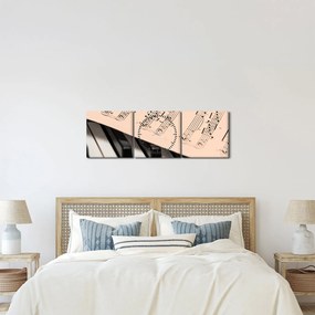 Obraz fortepianu z nutami (z zegarem) (90x30 cm)