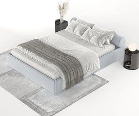 Jasnoszare tapicerowane łóżko dwuosobowe ze schowkiem ze stelażem 160x200 cm Solvo – Maison de Rêve