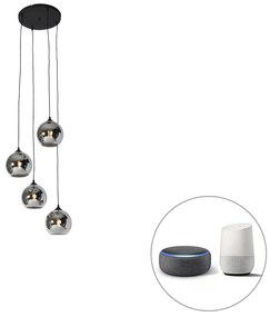 Inteligentna lampa wisząca czarna z przydymionym szkłem, w tym 4 Wi-Fi A60 - Wallace ArtDeco Oswietlenie wewnetrzne