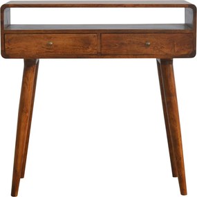 Stolik konsolowy Artisan Furniture w kształcie łuku z litego drewna kasztanowego, 2 szuflady, brązowy