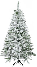 HOMCOM Sztuczna Choinka z Efektem Śniegu, Niepalna, Konstrukcja na Zawiasach, Zielony/Biały | Aosom PL