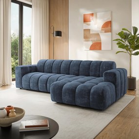 Masseno Narożnik SETIA Prawostronny, L-Kształtny, Nowoczesna Sofa narożna, Tkanina Szenilowa - Niebieski, LUMO 05
