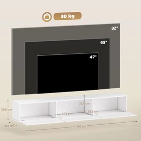 HOMCOM Wisząca szafka RTV, montaż ścienny, 3 klapy, dużo miejsca do przechowywania, 180 cm, płyta wiórowa, Biały