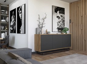 Trzydrzwiowa komoda w stylu loft Apollo 41 dąb wotan/grafit