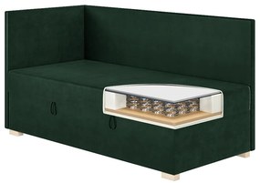 Ciemnozielone narożne łóżko dziecięce ze schowkiem i materacem 90x200 cm Flexi – Ghado