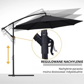 Outsunny Parasol na Wysięgniku z Korbką Ręczną Czarny Odpinany | Aosom PL