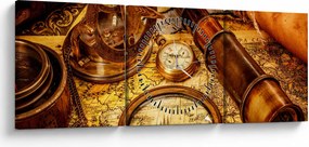 Obraz - Historyczne narzędzia marynarzy (z zegarem) (90x30 cm)