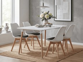 Zestaw jadalniany 1 + 4, biały stół ADRIA 120x80 cm + biało-czarne krzesło BALI MARK z bukowymi nogami