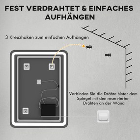 HOMCOM Lustro do Łazienki z Oświetleniem LED, Sterowanie Dotykowe, Anti-Beschlag, Regulowane, 3 Kolory Światła, 60 x 80, Srebrne