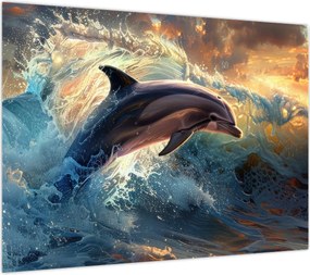 Obraz na szkle - Delfin, ilustracje (70x50 cm)
