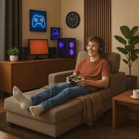 Fotel wypoczynkowy - leżanka Neo ze schowkiem, beżowa tkanina