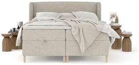 Jasnoszare łóżko boxspring ze schowkiem 200x200 cm Monpelli – Maison de Rêve