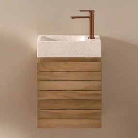 Zestaw Wiszących Mebli Łazienkowych Z Drewna Tekowego Z Umywalką Zintegrowaną Z Cementu Napier - Sklum