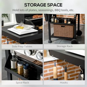 Outsunny Grill Gazowy, BBQ-Grill, 4 Główne Palniki, 1 Boczny Palnik, 1 Płyta Grzewcza; 123 x 52 x 101cm, Czarny