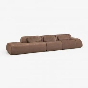 Sofa Modułowy Narożny 3-częściowy Z Lewym Szezlongiem Z Weluru Merida, Pakowany Próżniowo Szenila Karmelowy Brąz - Sklum