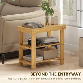 HOMCOM Ławka na buty z bambusa, regał na buty z 2 półkami, siedzisko, do przedpokoju, 50x28x45cm, naturalna