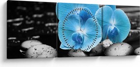 Obraz - Niebieska Orchidea (z zegarem) (90x30 cm)