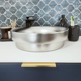 Umywalka ceramiczna nablatowa okrągła srebrna mat 40 cm ARI SILVER