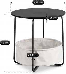 Stolik Kawowy z Koszem VARANO 55 cm Czarny/Beżowy Skandynawski