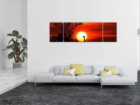 Obraz - Sylwetki zwierząt o zachodzie słońca (170x50 cm)