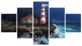 Obraz - Latarnia morska na brzegu oceanu, akwarela (125x70 cm)