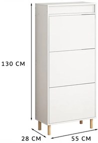 Biała szafka na buty z lustrem i miejscem do przechowywania w stylu loftowym, pionowa półka do przedpokoju 55 cm