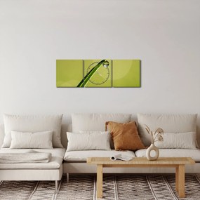 Obraz kropli wody na trawie (z zegarem) (90x30 cm)