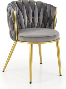 Krzesło z plecionym oparciem K517 na złotych nogach