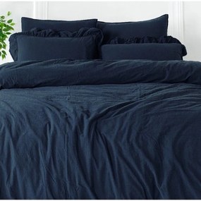 Ciemnoniebieska pościel dwuosobowa z bawełny renforcé 240x220 cm Ruffle Striped – Mila Home Luxury