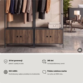Regał biurowy otwarty z drążkiem na ubrania, do recepcji i poczekalni, metalowy, antracytowy/orzech, 800x2200x400 mm: ARIEL Eco Design