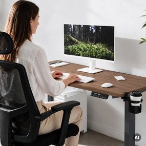 Biurko elektryczne z regulacją wysokości ergonomiczne antracytowe/orzech,1400x700 mm: ARIA