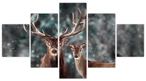 Obraz - Jeleń i łania w zaśnieżonym lesie (125x70 cm)