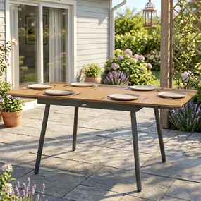 Outsunny Stół Ogrodowy 140 x 80 cm dla 6 Osób, Odporność na Warunki Atmosferyczne, Blat WPC, Regulowane Nóżki, Teak | Aosom PL
